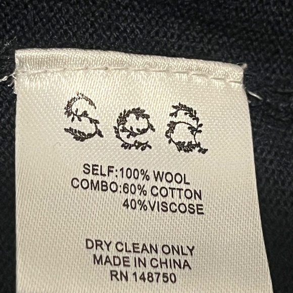 Sea NY Navy Blue Balloon Sleeve Wool Sweater Removable Cotton Eyelet Collar MED - Picture 8 of 8